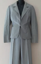 Classiques Front Clasp Gray White Striped Blazer & Pant Suit sz 6/4 TP01 278
