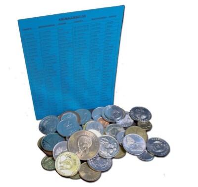 Animal coins: A Set of 55 Different Animals plus coin identifier  ED