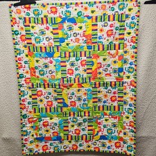 Handmade baby quilt colorful whimsical, elephant/flower theme approx. 41"x31"