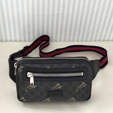 GUCCI GG Supreme Tiger Belt Bag 474293 Marsupio in Tela Nera Unisex Italia