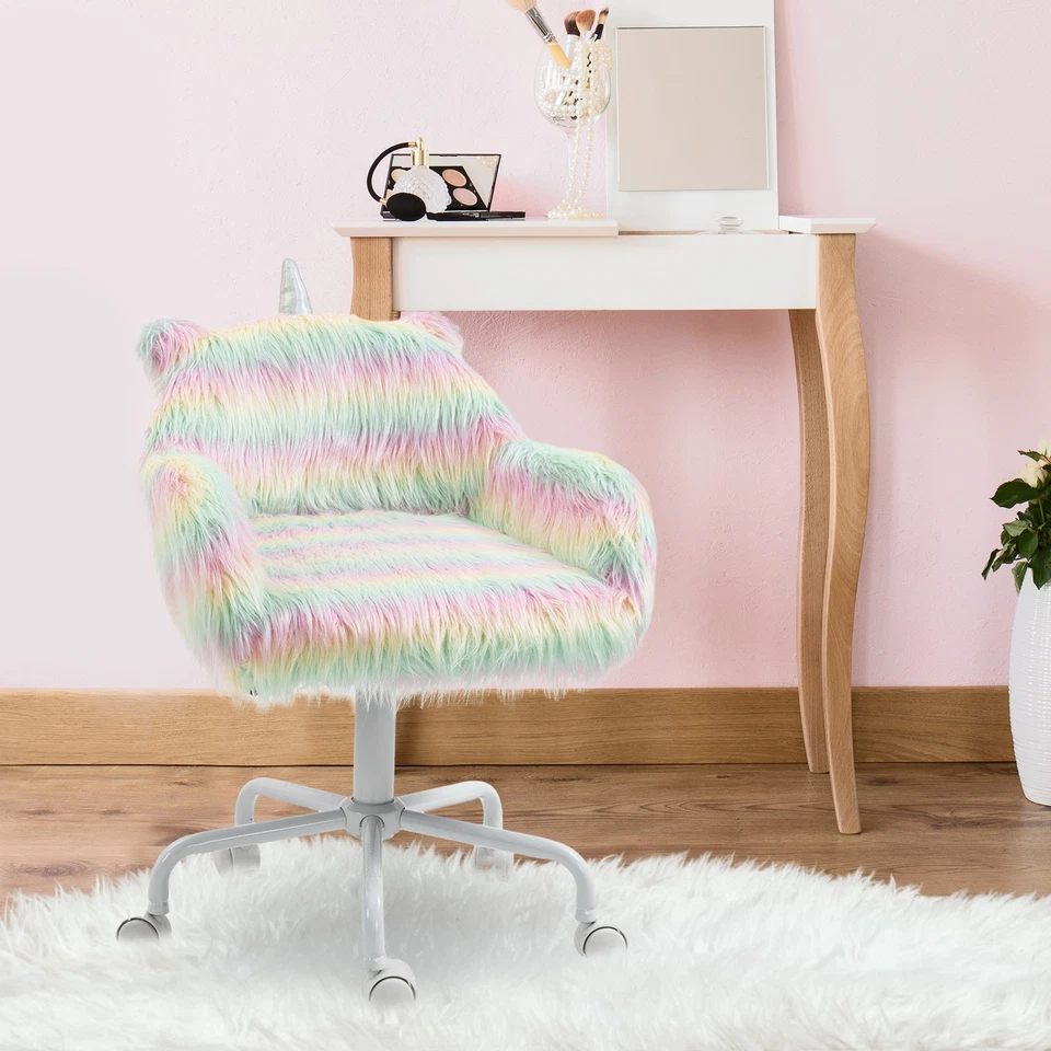Vinsetto Faux Fur Unicorn Desk Chair Fluffy Home Office Chair with Armrests - Image 2 of 4