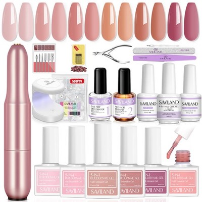 SAVILAND Builder Nail Gel Kit, Castor Oil Vitamin E, Nail Drill, UV Lamp, 6 Colo