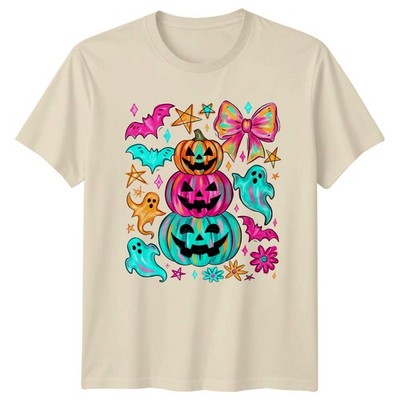 Stacked Pumpkins Halloween Grafik Tee Herren Damen Unisex T-Shirt Fun Spooky