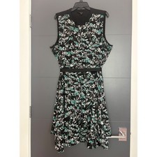 Simply Vera  Black Market Floral Fit Flare Dress Black Teal Purple Pockets L