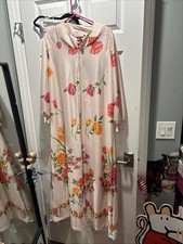 Vintage Pink Floral Rose T.V. Sangers Robe House Coat Dress Size Small