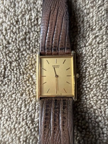 Vintage Seiko Watch Men 20mm Gold Tone Calf Skin Band