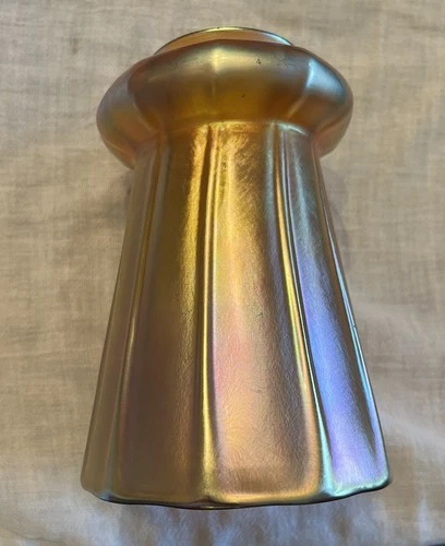 Antique Signed STEUBEN Gold Aurene Art Glass Lamp Light Fixture Shade 2-1/4” Fit