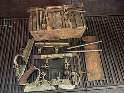 Stanley 45 Combination Plow Plane Wood Tool w lots of Cutters and Metal Box