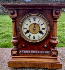 Antique HAC 14 Day Mantel Clock German Wurttemberg Oak Case C1900 Original Case