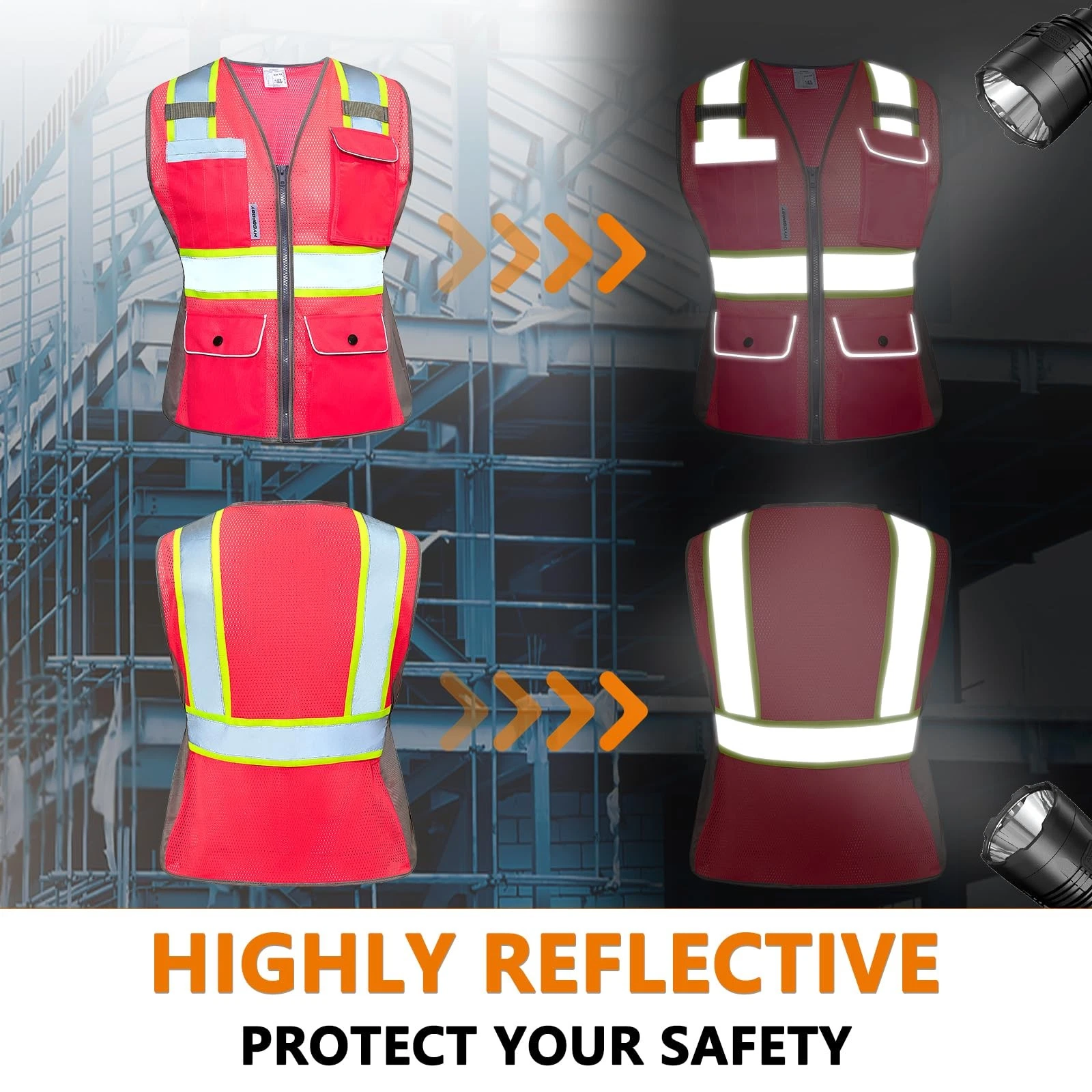 HYCOPROT Safety Vest for Women Mesh Reflective Lady High Visibility Construct... - product detail image 4