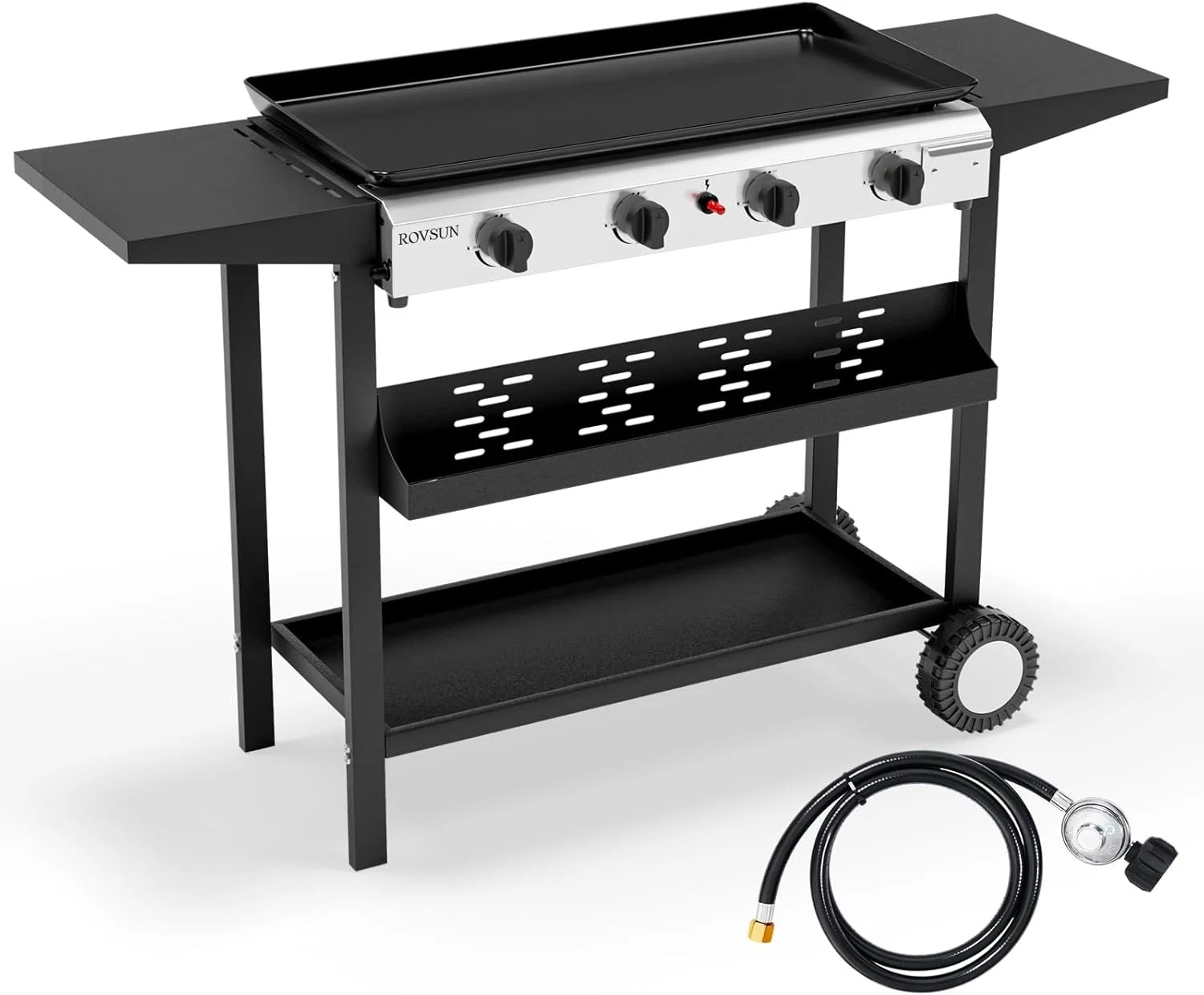 4 Burner Portable Propane Griddle with Electronic Ignition, 40000 BTU Rolling