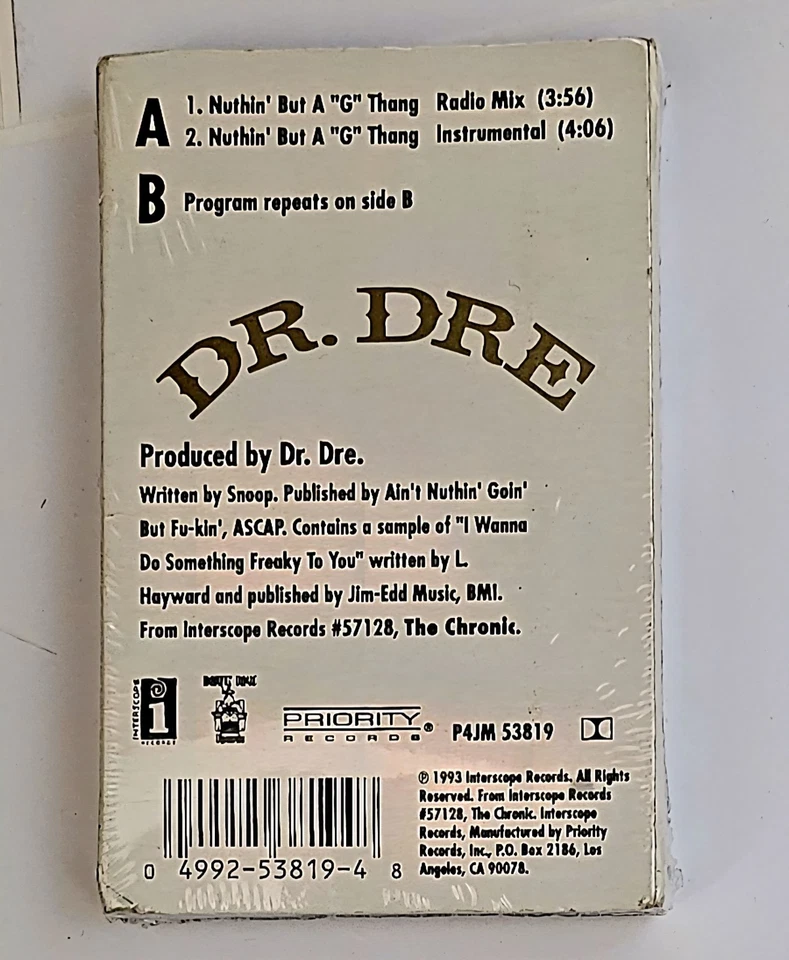Dr. Dre Snoop "Nuthin' But A "G" Thang" New Cassette Single, US, 1993 Rare - Image 2 of 2