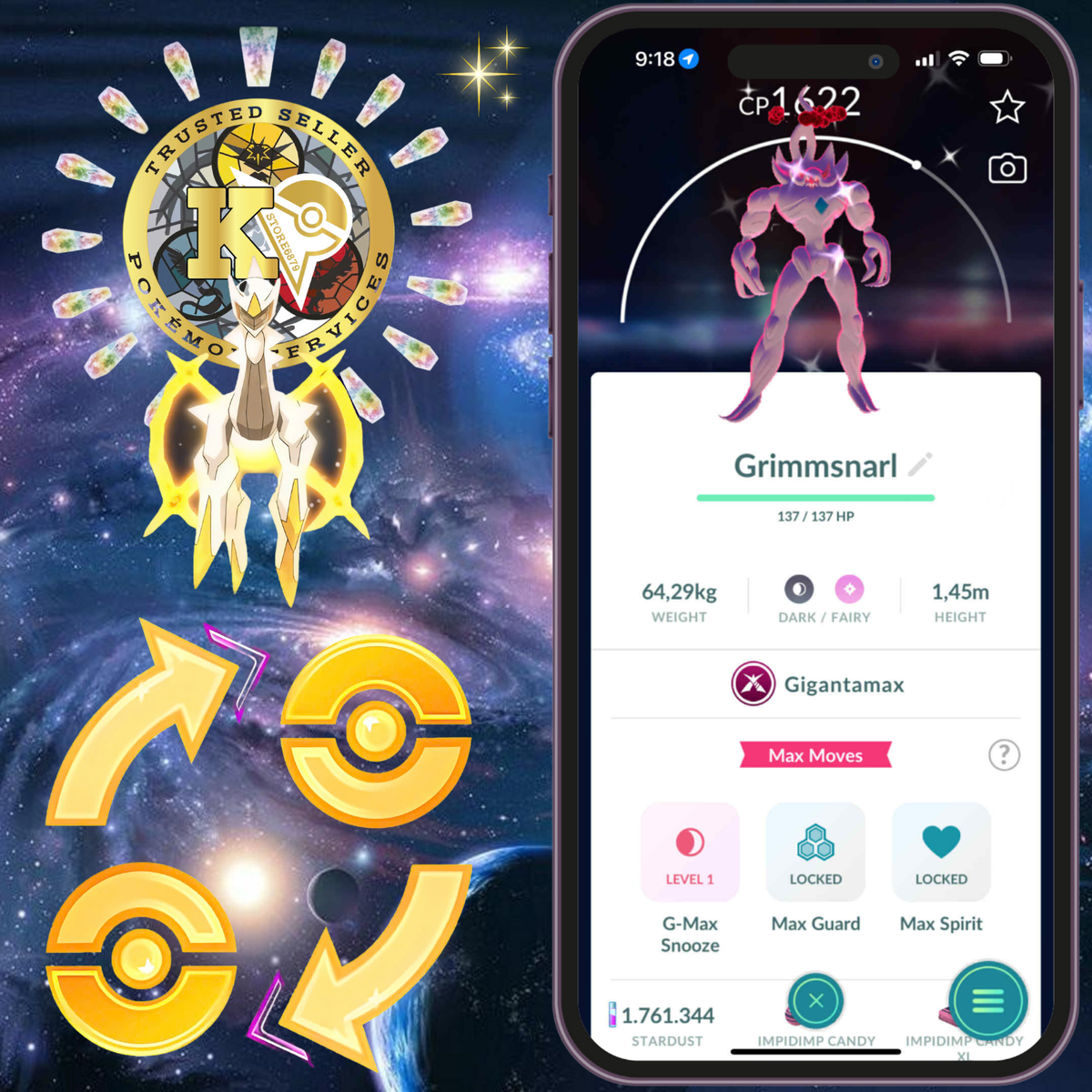 Pokémon TRADE—GO—Shiny Gigantamax Grimmsnarl — 20k—1mil Stardusts