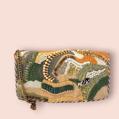 ANTHROPOLOGIE Abstract Embroidered and Embellished Crossbody Bag EUC