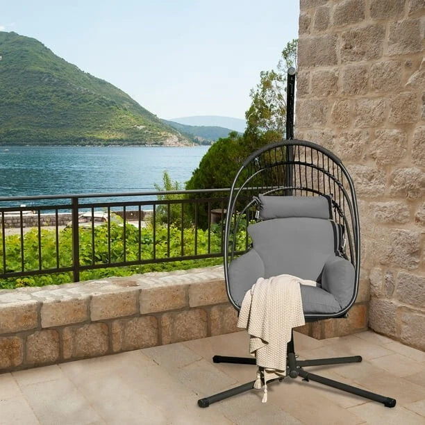 Costway Silla Huevo Colgante con Soporte - Hamaca Plegable Columpio con Cojín Suave Foto 2 de 4