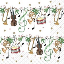 Kerstin Heß 20 Servietten"Laurel" Musik-Instrumente*Geige*Trompete Noten*X-MAS