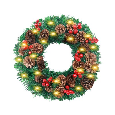 Christmas Wreath With  Powered String  Pine Cones Red Fruit V3V5