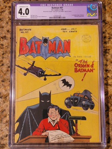 1948 D.C. Comics Batman 47 CGC 4.0. 1st Detailed Origin of Batman.