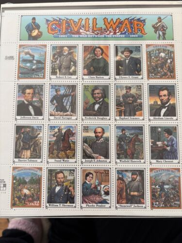 ERROR in pkg set. USPS Civil War Stamps - EIGHT 32 cent Sheets Collection