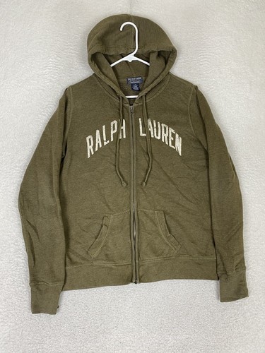 Vintage Ralph Lauren Zip Hoodie Damen Gr. L Military Green Kapuzenpullover Reißverschluss