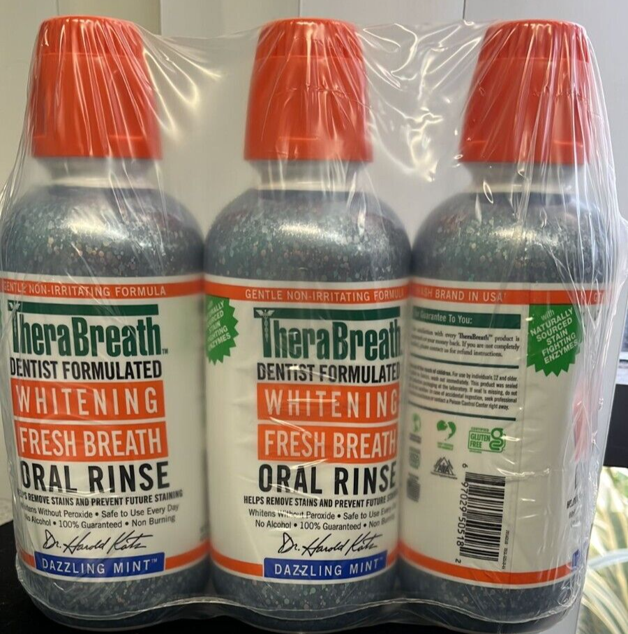 X3 TheraBreath WHITENING Fresh Breath "Dazzling Mint" Oral Rinse 16oz
