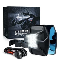 UTV Rear View  Side Mirror Blue Anti-Glare w/ LED Light for Polaris RZR 1000 XP