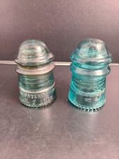 Vintage Lot Of 2 Hemingray Blue Glass Insulators #9 #12 Made In USA
