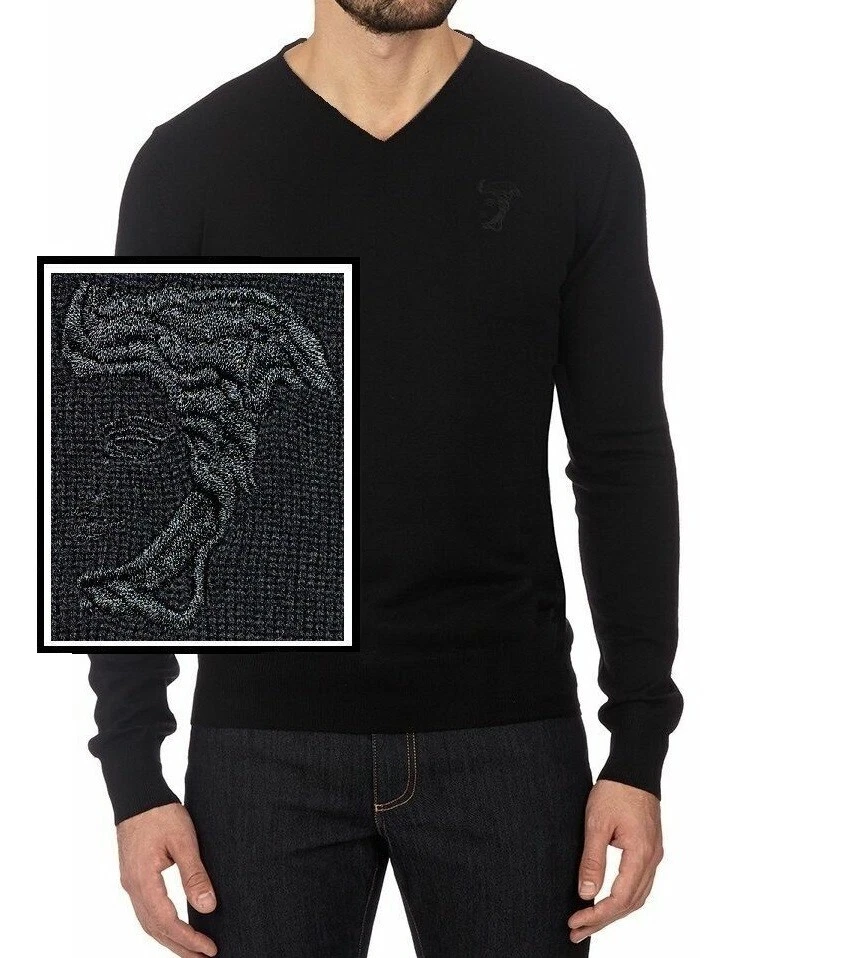 NWT Versace Collection By Gianni Versace Logo Virgin Wool V-Neck Sweater Size M