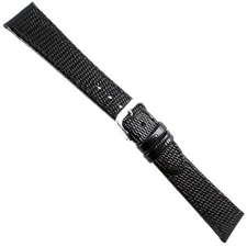 18mm Milano Black Lizard Grain Genuine Leather Stitched Mens Watch Band Reg