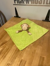 Okie Dokie Monkey Lovey Security Blanket Green Minky Dots Satin Back 14" Rattles