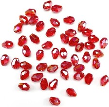 10 Teardrop Beads Glass Briolette Crystal Faceted 8mm Jewelry Supplies Red AB