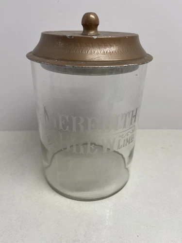 Antique Meridith & Draw Glass Biscuit Jar w/ Lid Edwardian Era