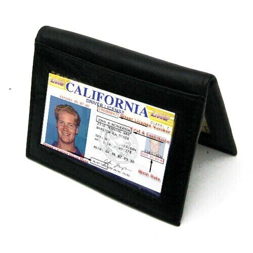 Black Men's Leather Thin Bifold Wallet Credit Card ID Badge Holder