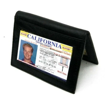 Noir Homme Cuir Mince à Deux Volets Portefeuille Carte de Crédit Id Badge Porte - Photo 1/4