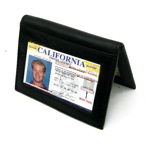 Black Men's Leather Thin Bifold Wallet Credit Card ID Badge Holder - Picture 1 of 10