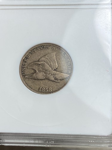 1858/7 1c ANACS F15 Overdate Flying Eagle Soapbox Late Die State Minor Rim Clip - Picture 3 of 9