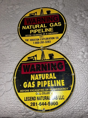 Vintage Warning Natural Gas Pipeline Metal Sign 12" Round Texas Oil  & Gas  2