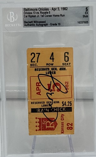 1982 BAS Signed Ticket Cal Ripken Jr. 1st HR Opening Day Baltimore Orioles⚾️