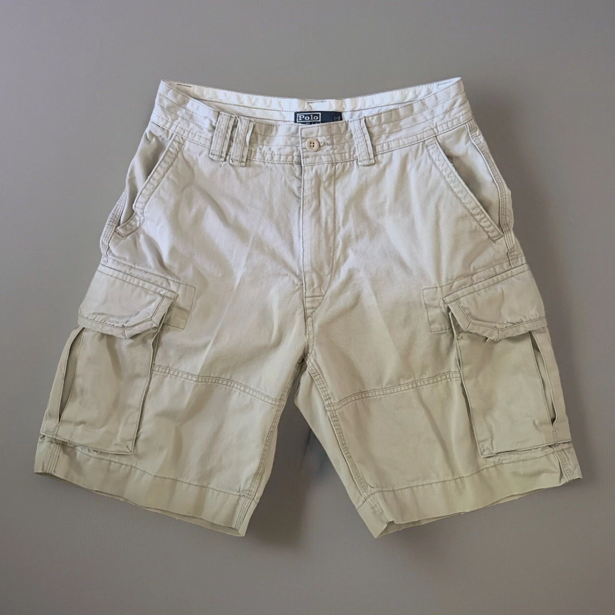 Polo Ralph Lauren Cargo Shorts Men 32 Khaki 9" Camp Flat Front Twill Cotton Hike