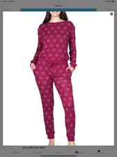 Women  s Crewneck/Jogger Set. Lightweight. Berry with Hearts. Size Large. NWOT.