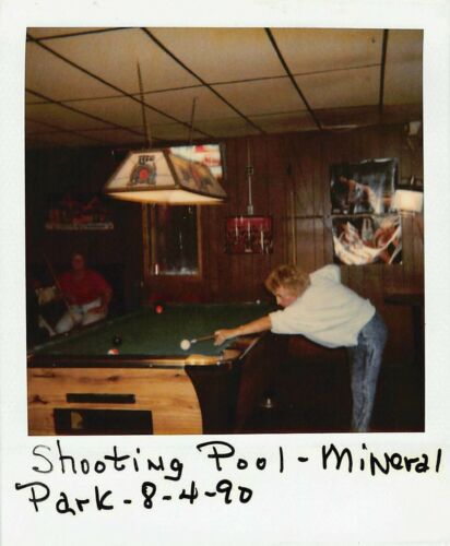 Vintage 1990s Polaroid Photo Man Shooting Pool Mineral Park Caption #5