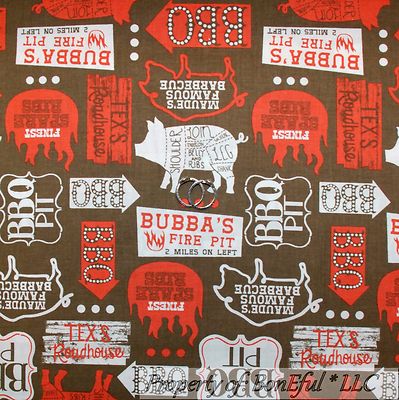 BonEful FABRIC FQ Cotton Quilt Brown Red White Farm PIG Meat BBQ Kitchen Apron L
