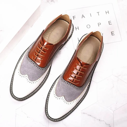 New 2025 Men Retro brogue lace-up black white oxford shoes Male Dress Wedding - Picture 16 of 27