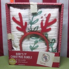 BABY  S FIRST CHRISTMAS BUNDLE Swaddle  Antler Headband costume Hallmark photos