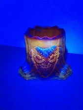 Amberina UV Glow Summit Glass Owl On Stump Toothpick Holder Rare
