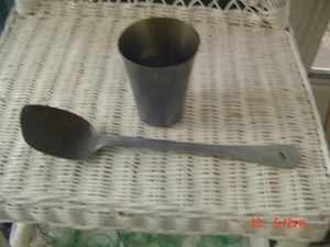 Vintage German 11" Aluminum Angled Spoon & Reinzinn 4" Cup