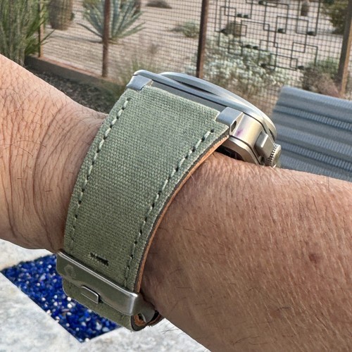 24mm GREEN distressed Cloth Bell & Ross Canvas Watch Strap BR01 BR03 A+ Quality - Picture 3 of 7