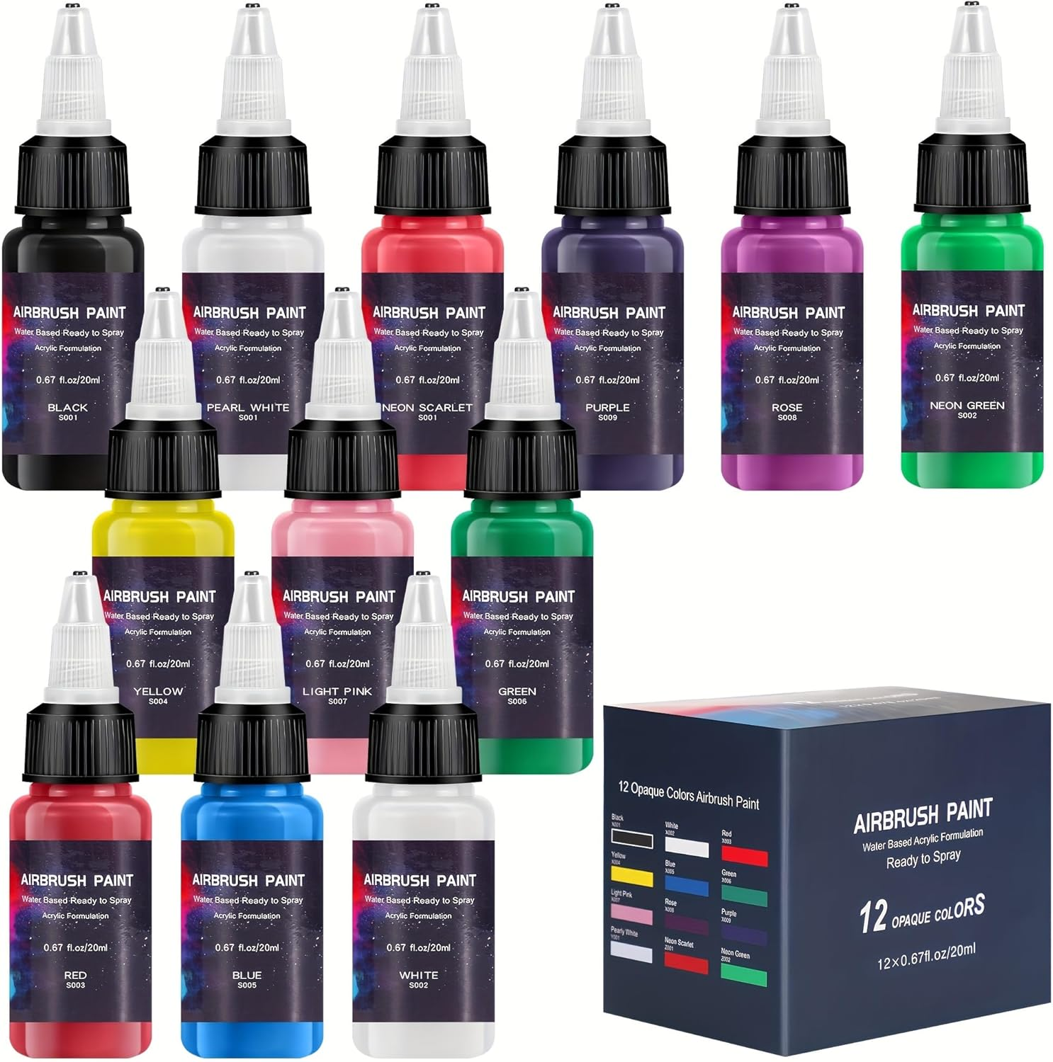 Airbrush Paint 12 Colors, Ready to Spray Airbrush Paint Set, Water-Based Acrylic