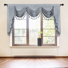 Luxury Silver Grey Chenille Waterfall Valance for Living Room, 79 Inch Panel