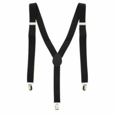 Black Adjustable Braces Mens Women's Unisex Trouser Elastic School Suspenders